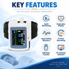 home sleep apnea monitoring device technical specifications showing wrist-style design, spo2 recording, pulse waveform, nasal airflow monitoring, 12-hour recording and alarm functions