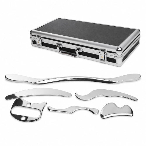 iastm 5 piece stainless steel massage tool set with professional carrying case
