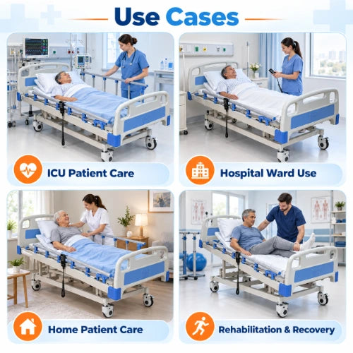 icu bed use cases for icu patient care, hospital ward use, home patient care and rehabilitation recovery