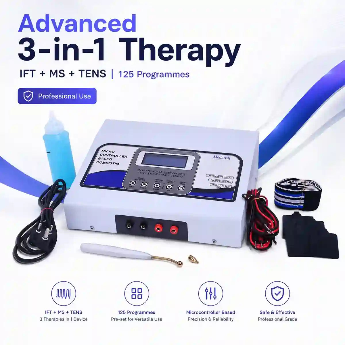 3-in-1 IFT MS TENS combination therapy unit creative promo – one machine replaces three devices