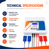 ift ms tens combo machine technical specifications with 125 programs lcd display physiotherapy use and 1 year warranty