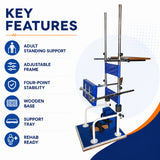 key features of adjustable metallic standing frame adult with wooden base