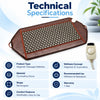 magnetic massage mattress technical specifications with tourmaline stone material, rectangular design, breathable comfort and 1 year warranty