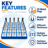 magnetic peg board key features including 25 metal pegs, magnetic resistance board, multiple grip types and stainless steel construction