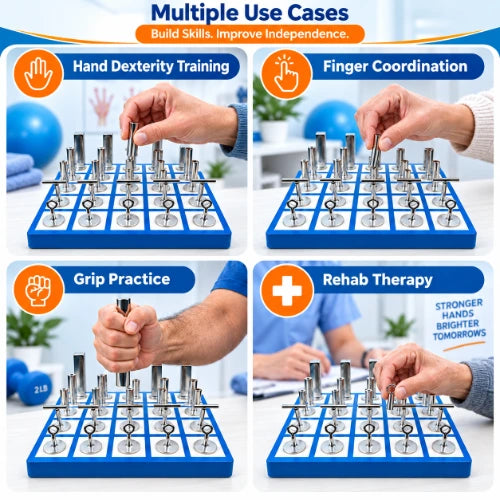 magnetic peg board use cases for hand dexterity training, finger coordination, grip practice and rehabilitation therapy