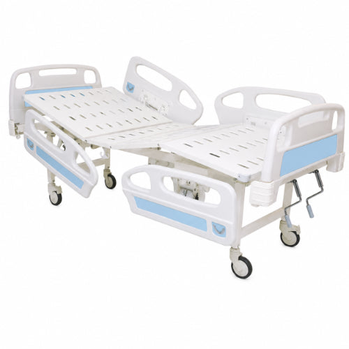 manual mechanical hospital bed with pp head foot panels side rails and castor wheels