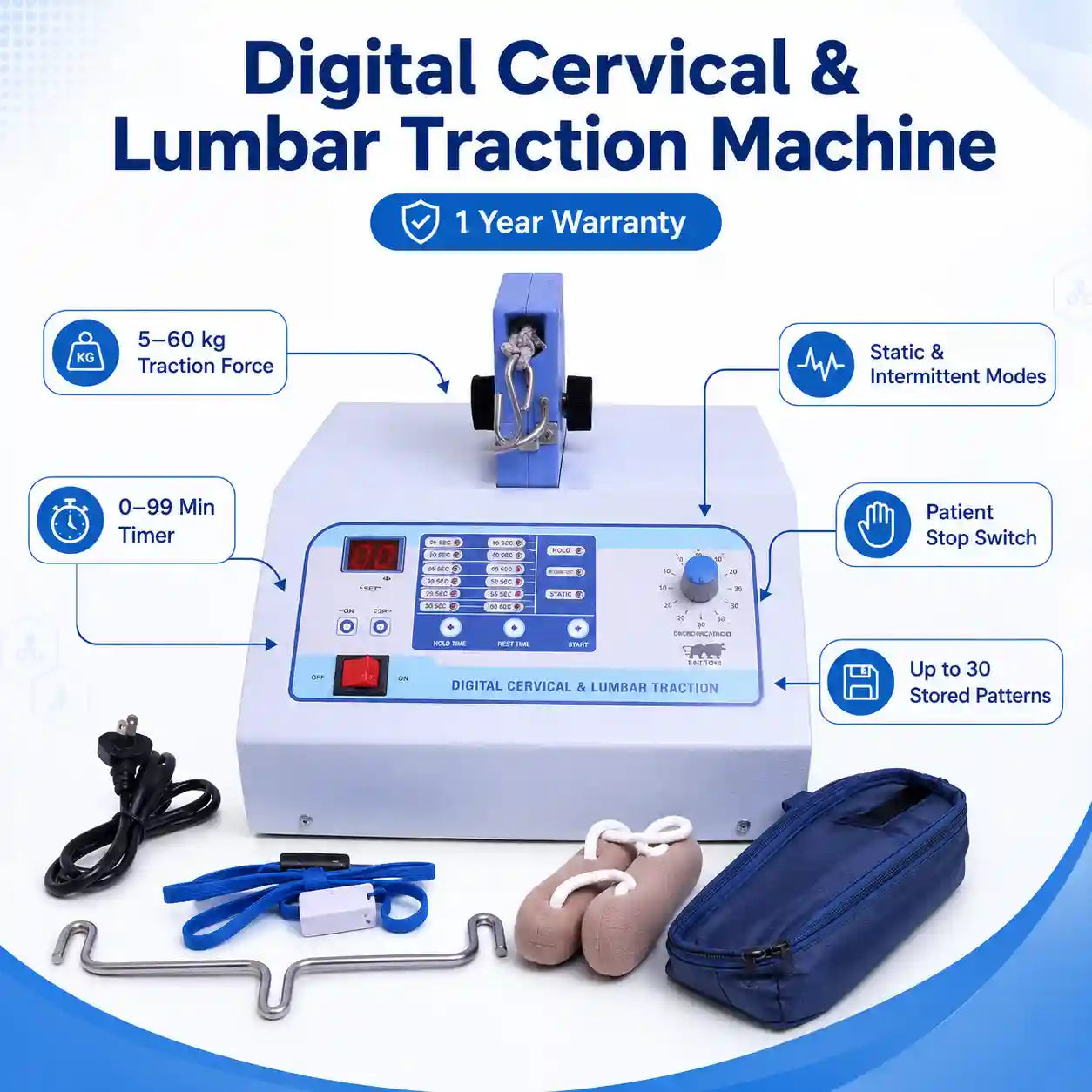 Medansh digital cervical and lumbar traction machine with force control, timer, therapy modes and patient stop switch