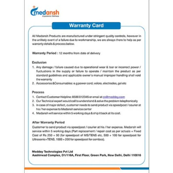Medansh digital cervical and lumbar traction machine 1 year warranty card