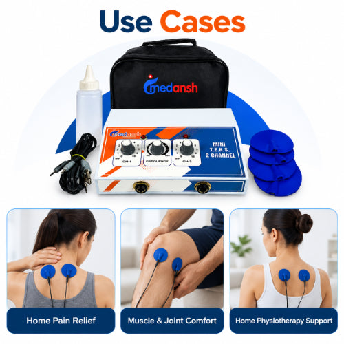 medansh mini tens 2 channel use cases for home pain relief, muscle and joint comfort, and home physiotherapy support