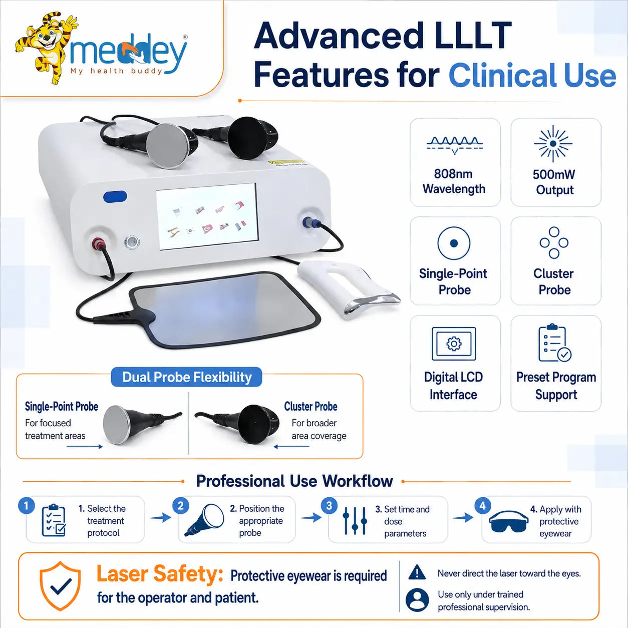 meddey lllt machine features probes safety