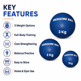 medicine ball key features with 1 kg 2 kg and 3 kg weight options for strength core and balance training