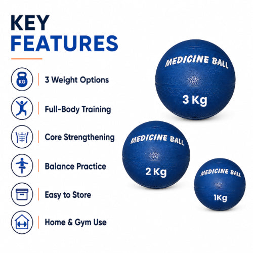 medicine ball key features with 1 kg 2 kg and 3 kg weight options for strength core and balance training