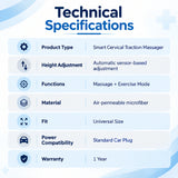 medishield cervical traction massager technical specifications with sensor-based height adjustment, massage mode, breathable microfiber material and 1 year warranty