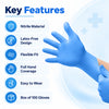 medvision nitrile examination gloves key features including nitrile material, latex-free design, flexible fit, full hand coverage and box of 100 gloves