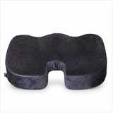 black memory foam coccyx seat cushion with ergonomic u-shaped cutout for tailbone pressure relief and sitting comfort