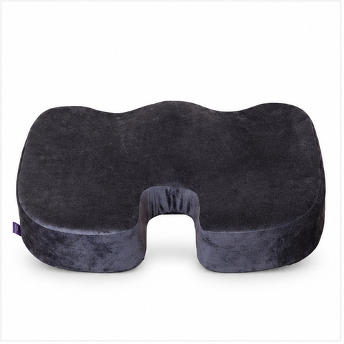 black memory foam coccyx seat cushion with ergonomic u-shaped cutout for tailbone pressure relief and sitting comfort