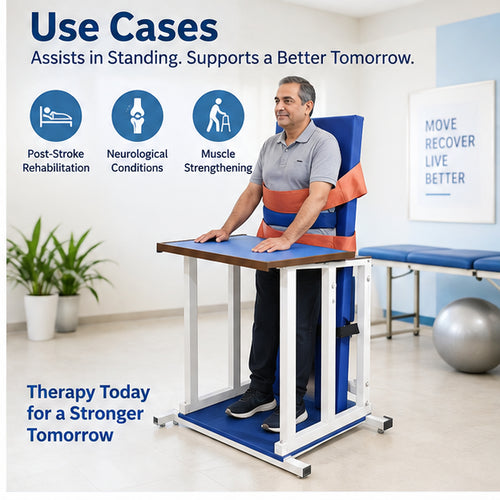 metal standing frame use cases for post-stroke rehabilitation, neurological conditions, muscle strengthening and supported standing therapy