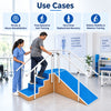 metallic corner stair case with ramp use cases for stroke rehabilitation, post-operative gait training, hip and knee recovery and elderly balance training