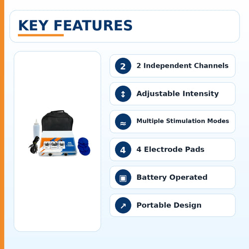 mini tens 2 channel machine key features with adjustable intensity 4 electrode pads and portable design