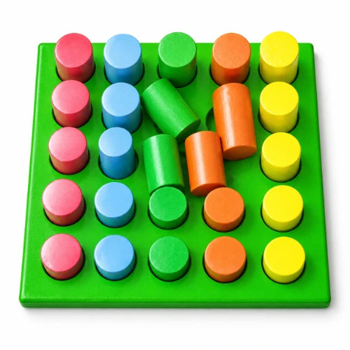 multi color round peg board with 25 colorful pegs for occupational therapy, fine motor practice and hand coordination training