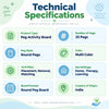 multi color round peg board technical specifications showing 25 round pegs, multicolor design, placement and matching activities, and home or therapy use