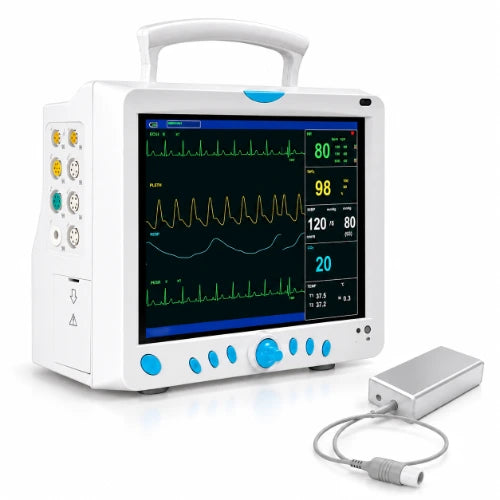 multiparameter patient monitor with 12.1 inch tft display and etco2 module for ecg, nibp, spo2, respiration and temperature monitoring
