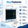 multiparameter patient monitor key features including 12.1 inch tft display, 6 vital parameters, etco2 monitoring, up to 8 waveforms, 96-hour trends and rechargeable battery