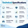 multiparameter patient monitor technical specifications showing ecg, nibp, spo2, respiration, temperature and etco2 parameters with adult, pediatric and neonatal monitoring support