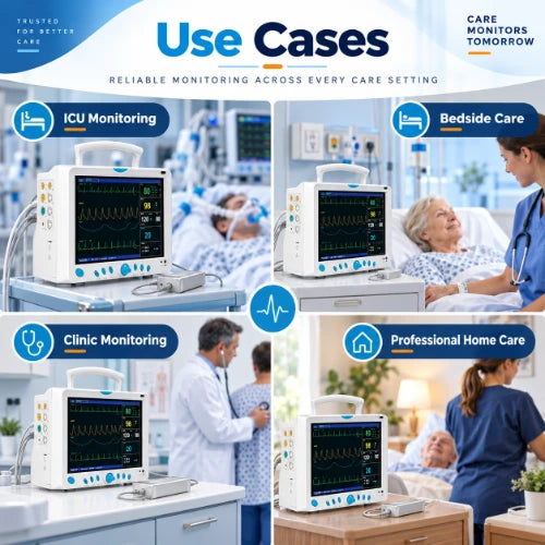 multiparameter patient monitor use cases for icu monitoring, bedside care, clinic monitoring and professional home care
