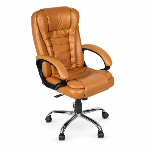 octavia series chairman office chair with high-back padded leather-look seat, armrests, chrome five-star base and caster wheels