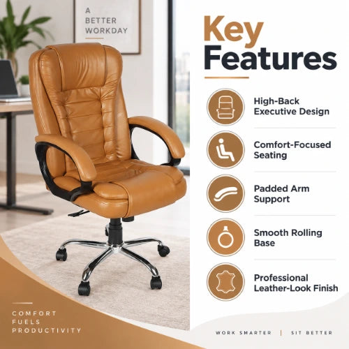 octavia series ergonomic leather office chair key features including high-back executive design, padded armrests, comfort-focused seating, smooth rolling base and professional leather-look finish