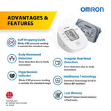 Omron HEM-7121J features including IntelliSense, cuff wrapping guide and body movement detection