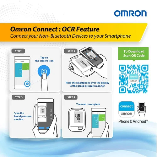 Omron Connect OCR steps for scanning HEM-7156 blood pressure readings with a smartphone