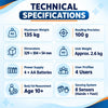omron hbf-375 technical specifications showing 135 kg maximum weight, 100 g precision, 4 user profiles and 8 hand and foot sensors