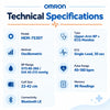 omron hem-7530t technical specifications showing upper arm bp and ecg monitoring, oscillometric method, 30 second single lead ecg, 22–42 cm cuff and 90 reading memory