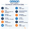 omron hem-7600t technical specifications showing automatic upper-arm bp monitoring, oscillometric measurement, 40–260 mmhg range, 22–42 cm cuff and bluetooth low energy connectivity