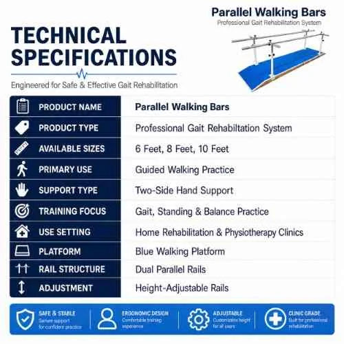 parallel walking bars technical specifications for rehabilitation use