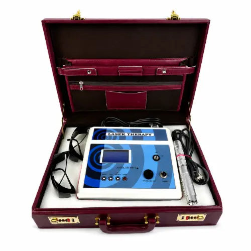 physiotherapy laser therapy device with probe accessories and portable carry case