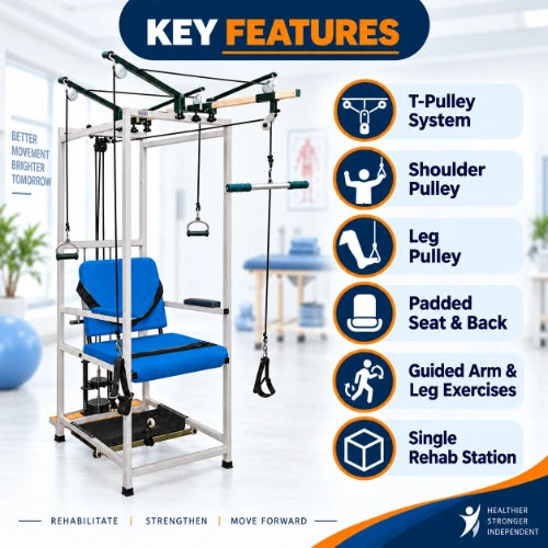 physiotherapy pulley exercise station chair for supervised rehab and mobility training