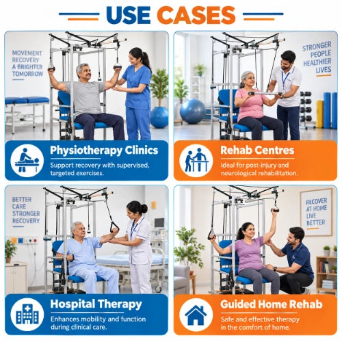 chair based pulley therapy unit with t-pulley system for physiotherapy and rehabilitation use
