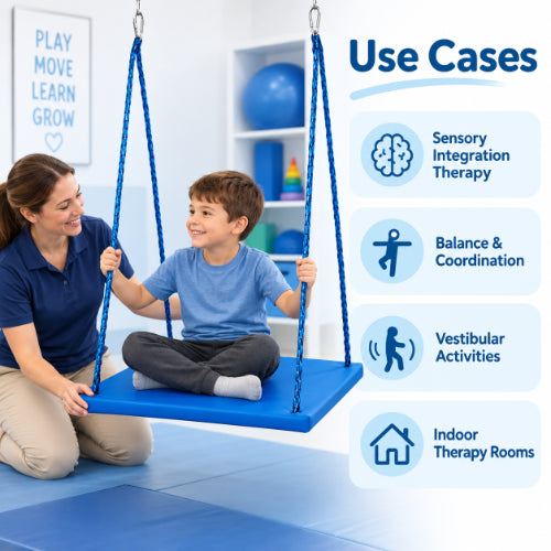 platform swing use cases for sensory integration therapy, balance and coordination, vestibular activities and indoor therapy rooms