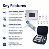 portable shockwave therapy key features with ballistic technology adjustable pressure and multiple heads