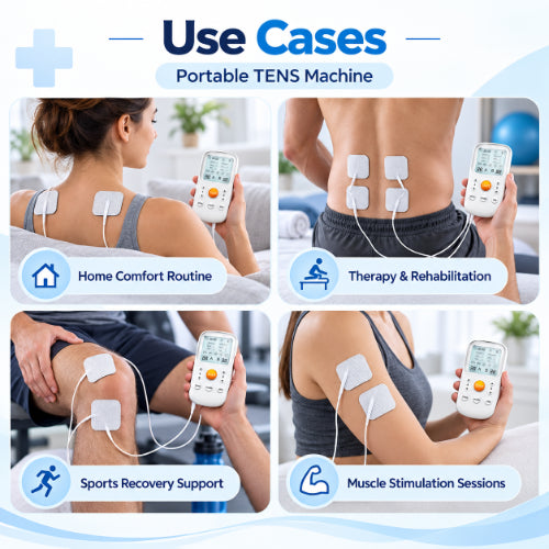 portable tens machine use cases for home comfort routines, therapy and rehabilitation, sports recovery support and muscle stimulation sessions