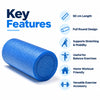 premium exercise foam roller key features including 90 cm length, full round design, stretching support, balance exercises and home workout use
