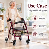 premium rollator use cases for walking assistance, comfortable rest seating and convenient storage during daily mobility
