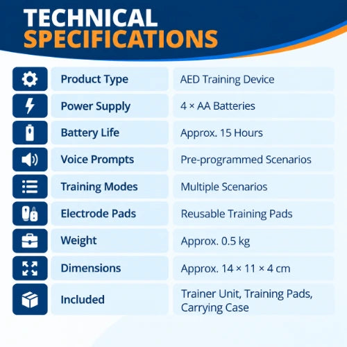 prestan aed ultratrainer with 4 aa batteries, reusable training pads and portable carrying case