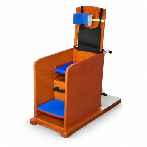 wooden relaxation cp chair for children with cerebral palsy featuring padded seat, head support, high backrest and supportive positioning design