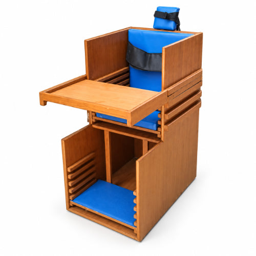 relaxation cp chair adult key features including adjustable seat, adjustable footboard, wooden activity tray and padded head and back support