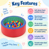 round ball pool key features including soft dense foam padding, 120 cm diameter, 50 cm height, 10 cm side walls and 500 multicolour balls