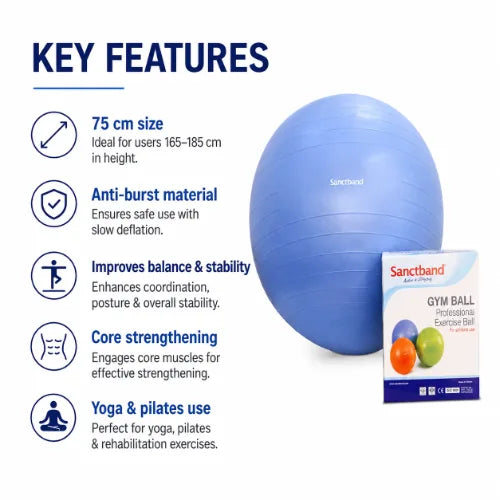 sanctband gym ball blue 75 cm key features for balance core strengthening yoga and pilates